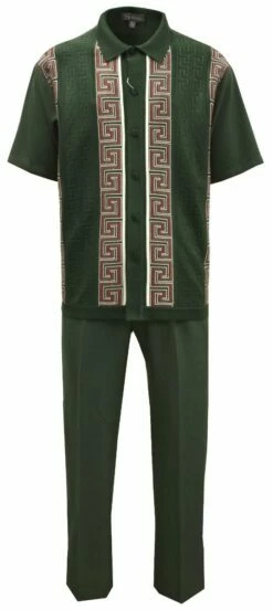 Silversilk Men's 2 Piece Short Sleeve Walking Suit - Square Spirals -Empire Shop 51011 grn f1
