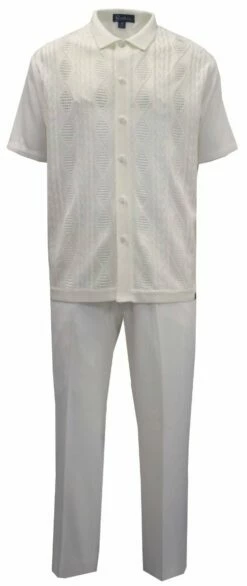 Silversilk Men's 2 Piece Short Sleeve Walking Suit - Textured Diamonds -Empire Shop 51016 wht f1