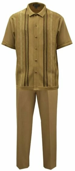 Silversilk Men's 2 Piece Short Sleeve Walking Suit - Multi-Pattern -Empire Shop 51017 khaki f1