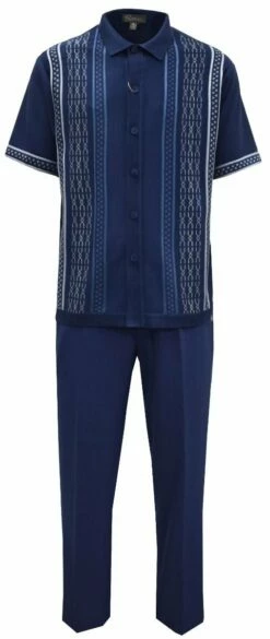 Silversilk Men's 2 Piece Short Sleeve Walking Suit - Multi-Pattern -Empire Shop 51017 navy f1