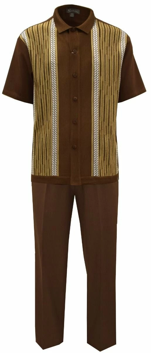 Silversilk Men's 2 Piece Short Sleeve Walking Suit - Patterned Stripes 4 Silversilk Men's 2 Piece Short Sleeve Walking Suit - Patterned Stripes - Image 2