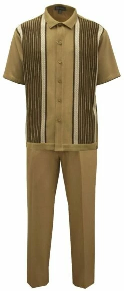Silversilk Men's 2 Piece Short Sleeve Walking Suit - Patterned Stripes 9 Silversilk Men's 2 Piece Short Sleeve Walking Suit - Patterned Stripes -Empire Shop 51018 khaki f1