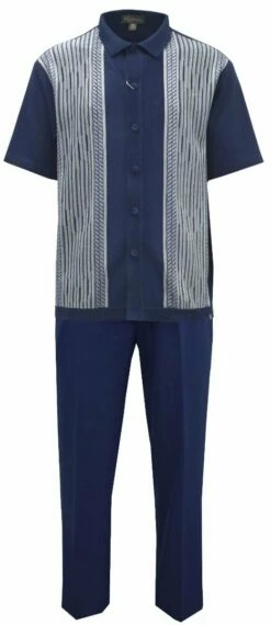 Silversilk Men's 2 Piece Short Sleeve Walking Suit - Patterned Stripes 10 Silversilk Men's 2 Piece Short Sleeve Walking Suit - Patterned Stripes -Empire Shop 51018 navy f1