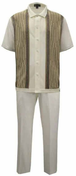 Silversilk Men's 2 Piece Short Sleeve Walking Suit - Patterned Stripes 11 Silversilk Men's 2 Piece Short Sleeve Walking Suit - Patterned Stripes -Empire Shop 51018 wht f1