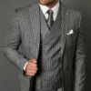 Statement Men's 3 Piece 100% Wool Suit - Fashion Pinstripe