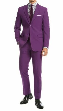 SMB Couture Men's 2 Piece Executive Suit - Solid Colors 20 SMB Couture Men's 2 Piece Executive Suit - Solid Colors -Empire Shop 5604purple