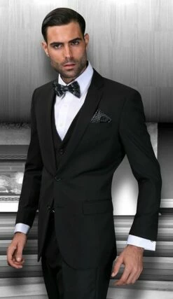 Statement Men's 3 Piece Wool Blend Outlet Suit - Solid Colors 19 Statement Men's 3 Piece Wool Blend Outlet Suit - Solid Colors -Empire Shop 60375 lorenzo black 2 1 1 2