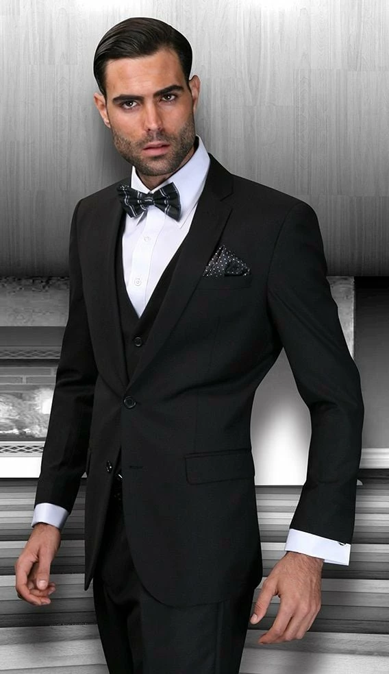 Statement Men's 3 Piece Wool Blend Outlet Suit - Solid Colors 3 Statement Men's 3 Piece Wool Blend Outlet Suit - Solid Colors