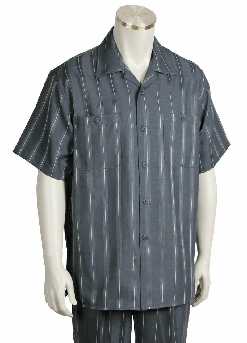 Canto Men's 2 Piece Short Sleeve Walking Suit - Chalk Stripe 6 Canto Men's 2 Piece Short Sleeve Walking Suit - Chalk Stripe - Image 4