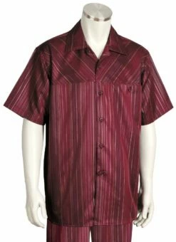 Canto Men's 2 Piece Short Sleeve Walking Suit - Yoke Stripe -Empire Shop 6102 02 wine 1