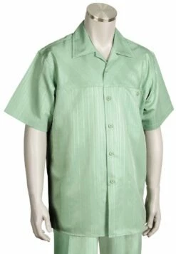 Canto Men's 2 Piece Short Sleeve Walking Suit - Yoke Stripe -Empire Shop 6102 03 sage
