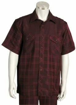 Canto Men's 2 Piece Walking Suit - Chest Pocket Window Pane -Empire Shop 6105 02 wine 1