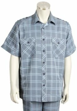 Canto Men's 2 Piece Walking Suit - Chest Pocket Window Pane -Empire Shop 6105 03 blue 1