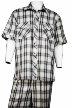 Canto Men's 2 Piece Short Sleeve Walking Suit - Fashion Windowpane