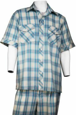 Canto Men's 2 Piece Short Sleeve Walking Suit - Fashion Windowpane -Empire Shop 6107 teal