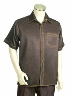 Canto Men's 2 Piece Short Sleeve Walking Suit - Shiny Solid -Empire Shop 684 02 brown 1