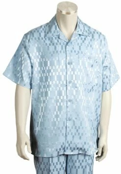 Canto Men's 2 Piece Short Sleeve Walking Suit - Shiny Checker 10 Canto Men's 2 Piece Short Sleeve Walking Suit - Shiny Checker -Empire Shop 688 03 skyblue