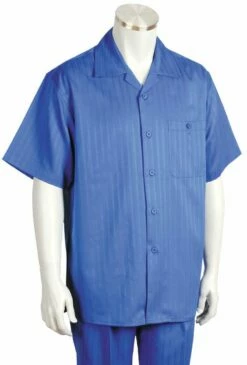 Canto Men's 2 Piece Short Sleeve Walking Suit - Subtle Stripe