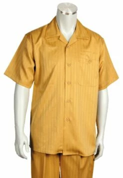 Canto Men's 2 Piece Short Sleeve Walking Suit - Subtle Stripe -Empire Shop 689 03 gold 1