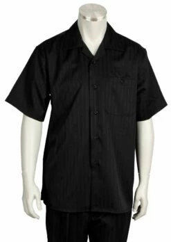 Canto Men's 2 Piece Short Sleeve Walking Suit - Subtle Stripe -Empire Shop 689 04 black 1