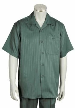 Canto Men's 2 Piece Short Sleeve Walking Suit - Subtle Stripe -Empire Shop 689 05 olive 1