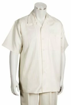 Canto Men's 2 Piece Short Sleeve Walking Suit - Subtle Stripe -Empire Shop 689 06 offwhite