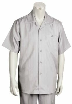 Canto Men's 2 Piece Short Sleeve Walking Suit - Subtle Stripe -Empire Shop 689 07 silver 1