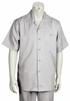 Canto Men's 2 Piece Short Sleeve Walking Suit - Subtle Stripe -Empire Shop 689 07 silver