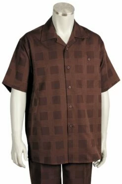Canto Men's 2 Piece Short Sleeve Walking Suit - Cross Weave -Empire Shop 690 01 brown 2 1