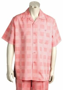 Canto Men's 2 Piece Short Sleeve Walking Suit - Cross Weave -Empire Shop 690 03 hotpink 1