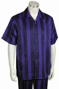 Canto Men's 2 Piece Short Sleeve Walking Suit - Bold Two Tone -Empire Shop 691 03 purpleblack 1