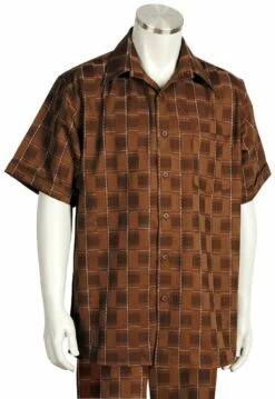 Canto Men's 2 Piece Short Sleeve Walking Suit - Bold Checker -Empire Shop 694 03 brown 1