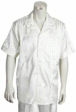 Canto Men's 2 Piece Short Sleeve Walking Suit - Shiny Stripe -Empire Shop 695 02 offwhite 1
