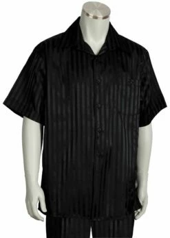 Canto Men's 2 Piece Short Sleeve Walking Suit - Shiny Stripes