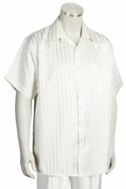 Canto Men's 2 Piece Short Sleeve Walking Suit - Shiny Stripes -Empire Shop 696 02 offwhite 1