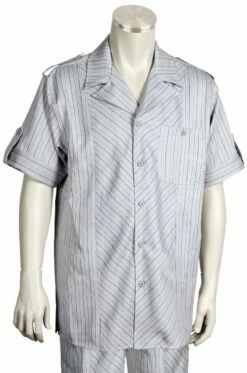 Canto Men's 2 Piece Short Sleeve Walking Suit - Buttoned Accents -Empire Shop 697 01 gray 2 1