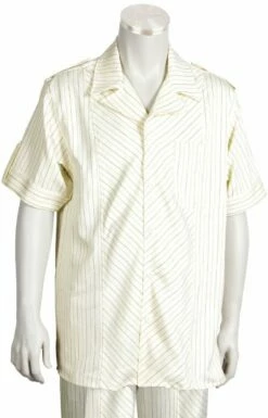 Canto Men's 2 Piece Short Sleeve Walking Suit - Buttoned Accents -Empire Shop 697 03 creamrust 1