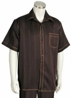 Canto Men's 2 Piece Short Sleeve Walking Suit - Seam Details -Empire Shop 698 02 brown