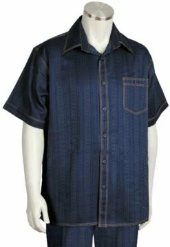 Canto Men's 2 Piece Short Sleeve Walking Suit - Seam Details -Empire Shop 698 04 navy