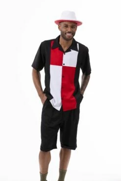 Montique Men's 2 Piece Short Set Walking Suit - Bold Tri-Color