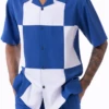 Montique Men's 2 Piece Short Set Walking Suit - Vibrant Checker -Empire Shop 72314 cobalt