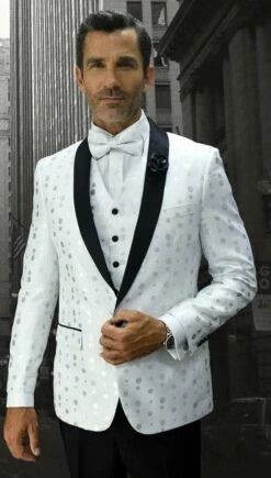 Statement Men's Modern Fit Tuxedo - Fancy Polka Dot Pattern -Empire Shop 75338 bellagio 13 white
