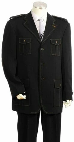 Canto Men's 2 Piece Military Style Fashion Suit - Pic Stitching -Empire Shop 8291bk