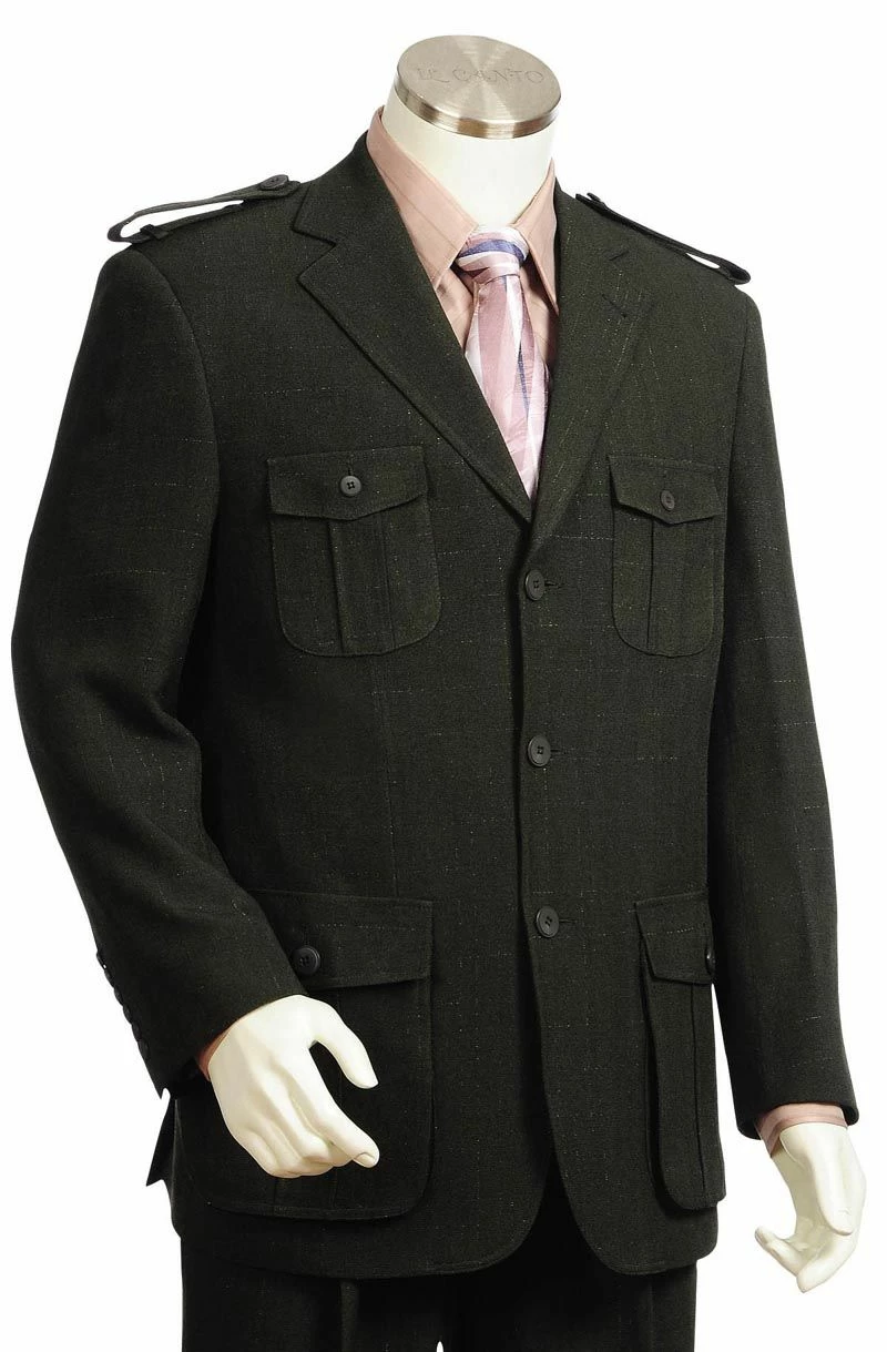 Canto Men's 2 Piece Wool Feel Fashion Suit - Military Style 3 Canto Men's 2 Piece Wool Feel Fashion Suit - Military Style