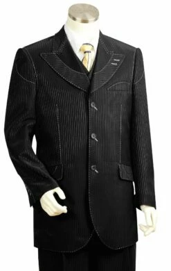 Canto Men's 3 Piece Wool Feel Fashion Suit - Tone On Tone Stripe 9 Canto Men's 3 Piece Wool Feel Fashion Suit - Tone On Tone Stripe -Empire Shop 8306 04 black