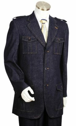 Canto Men's 2 Piece Denim Suit - Military Styling