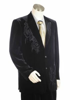 Canto Men's 2 Piece Velvet Fashion Suit - Embroidered Jacket