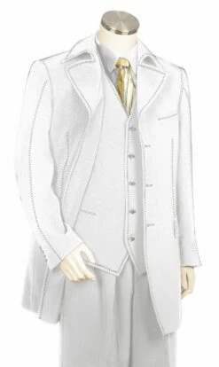 Canto Men's 3 Piece Microfiber Urban-Zoot Suit - Pic Stitching -Empire Shop 8330 offwht