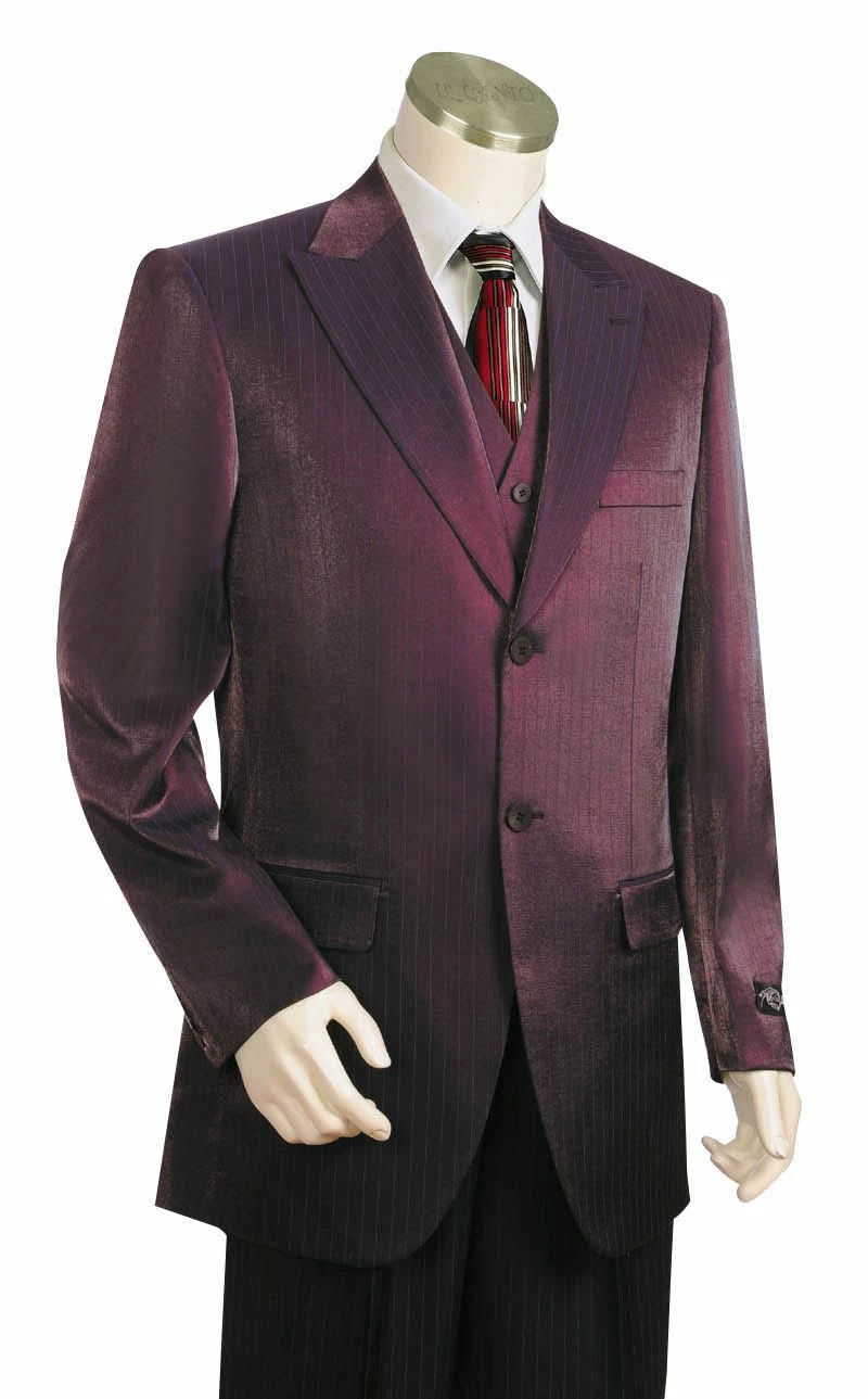 Canto Men's 3 Piece Fashion Suit - Tone On Tone Stripe Peak Lapel 3 Canto Men's 3 Piece Fashion Suit - Tone On Tone Stripe Peak Lapel