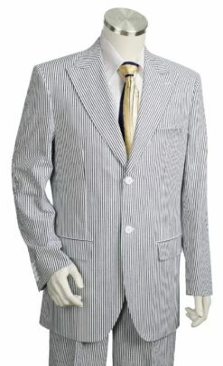 Canto Men's 2 Piece 100% Cotton Suit - Seersucker Peak Lapel -Empire Shop 8344 03 blackwhite
